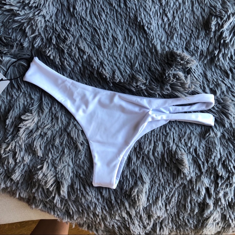 Slate swim asymmetrical white cheeky bikini bottom